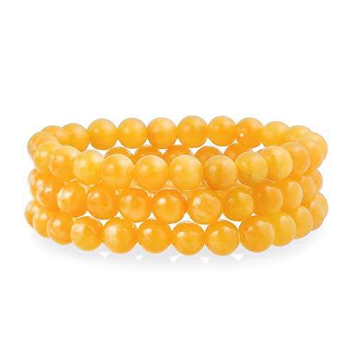 Bling Jewelry Conjunto de Piedras Preciosas de 3 Miel Amarillo Jade Cuarzo Redondo Bola de Cuentas 8MM apilamiento Pulsera de Estiramiento para Las Mujeres Adolescente Unisex Strand