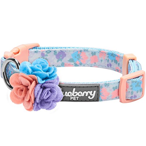 Blueberry Pet Made Well Lovely Floral Print Puppy Dog Collar in Lavender for Small Dogs with Detachable Pink Flower Accessory, XS, Neck 19cm-25cm