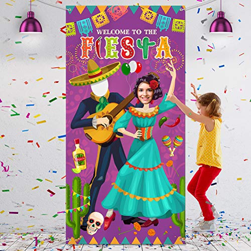Blulu Pancarta de Puerta Foto de Pareja de Fiesta, Fondo de Foto de Tela Grande, Materiales de Juegos de Fiesta Divertidos para Festival Temático Mexicano, 6 x 3 Pies