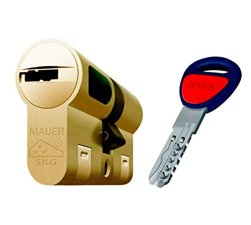 Bombin De Seguridad MAUER NW5 31x41 Color LATON, Reforzado, Antirotura, Antibumping, Antitaladro, Leva Antiextracción, Cerradura Para Puerta, Incluye 5 Llaves El Cilindro Y Tarjeta De Seguridad