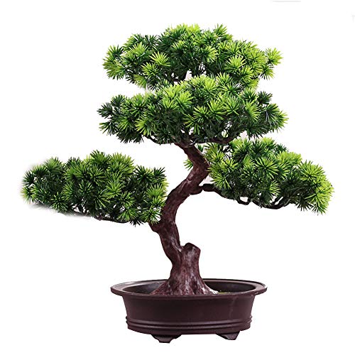 Bonsai - Maceta artificial de pino con simulación artificial para plantas y adornos de gran tamaño para recoger el pino en maceta (3 capas de verde claro, 30 x 29 cm)