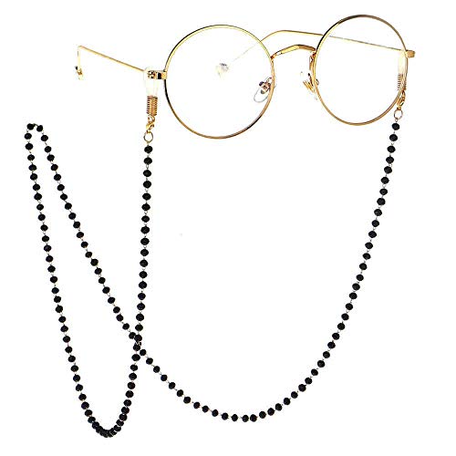 Cadena de Gafas Cable de Gafas del diseño Simple de Cristal Negro Lentes Completa Hecha a Mano de la Cadena Collar de Cadena Gafas de Sol Señoras vidrios Cadena y de Cable (Color : Black)