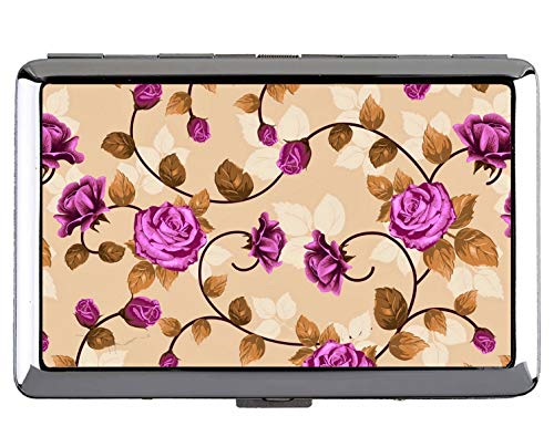 Caja de Cigarrillos Que Lleva en el Bolsillo, Titular de la Tarjeta del Acero Inoxidable de la Flor del Arte del Material de Las Hojas Color de Rosa