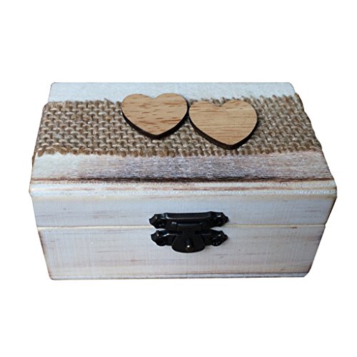 Caja de Madera de Anillos de Novios Sostenedor de Anillo de Ceremonia de Boda Caja de Joyería con Musgos Secados Removibles - Corazón