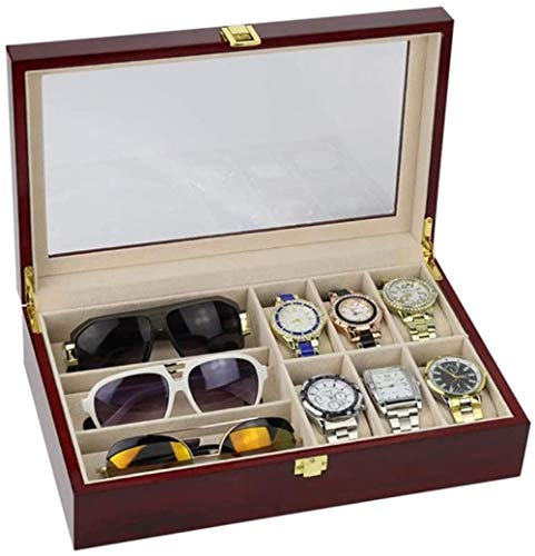 Caja de reloj Caja de reloj de 6 piezas y joyero combinado y 3 piezas de almacenamiento de anteojos Organizador de vitrina de gafas de sol de cuero sintético