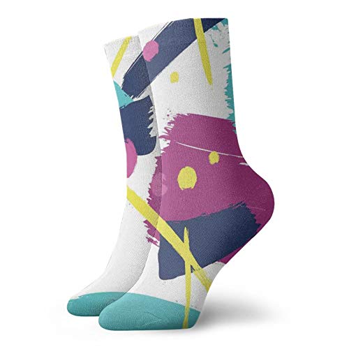 Calcetines suaves de media pantorrilla, patrón de trazos con rayas y puntos, diseño de estilo contemporáneo dibujado a mano, calcetines para mujeres y hombres, mejor para correr