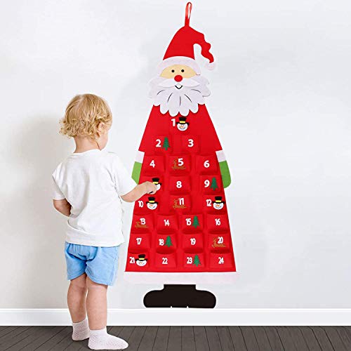 Calendario de Adviento de Navidad JoyTplay 3D de fieltro de Papá Noel 2021, calendario de Adviento Haning reutilizable 24 días de cuenta atrás para Navidad para niños decoraciones de Navidad