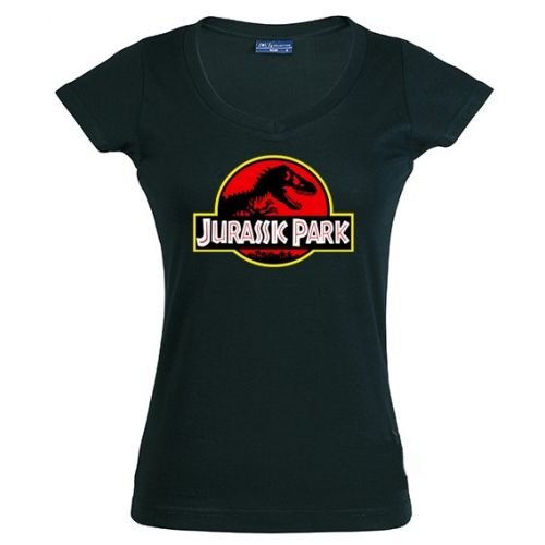 Camiseta de Chica Jurassic Park Logo clásico Negra (Talla: M Chica Manga Corta Ancho/Largo[42cm/58cm])