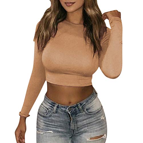 Camiseta Sexy para Mujer Ver 2021 Exposición del Ombligo para Mujer Camisa sólida con Cuello Redondo de Manga Larga Blusa Sudadera Mujer Camiseta Sexy para Mujer Ver 2021 Exposición del Ombligo para Mujer Camisa sólida con Cuello Redondo de Manga Larga Blusa Sudadera Mujer