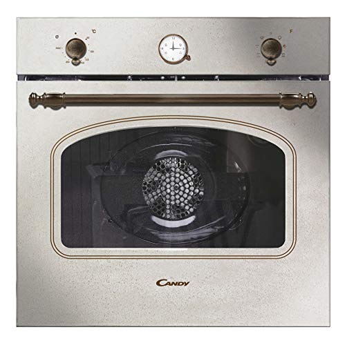 Candy FCC604AV/E Horno vintage multifunción, 65l, reloj analógico, puerta doble cristal, ventilador tangencial, A+, marfil y dorado