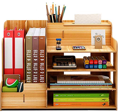 Catekro Caja de almacenamiento de escritorio de gran capacidad Porta bolígrafos / Estantería / Soporte de libros de madera