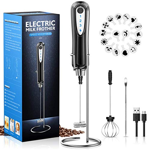 CAVN Espumador de leche, batidora de mano eléctrica operada a batería, doble Batidor de leche de Acero Inoxidable Cabeza Y Soporte de para café, café con leche, capuchino, chocolate caliente CAVN Espumador de leche, batidora de mano eléctrica operada a batería, doble Batidor de leche de Acero Inoxidable Cabeza Y Soporte de para café, café con leche, capuchino, chocolate caliente