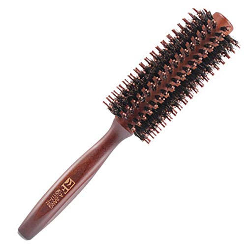 Cepillo de pelo redondo de madera natural de cerdas de jabalí cepillo antiestático para peinar, secar, rizar, añadir volumen y brillo