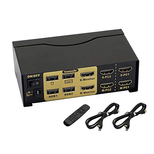 CERRXIAN - Conmutador KVM de Doble Monitor HDMI, 4 K a 30 Hz KVM de Pantalla extendida, con hub USB 2.0 y DHCP, soporta Dos Pantallas comparten un Conjunto de Teclado y ratón