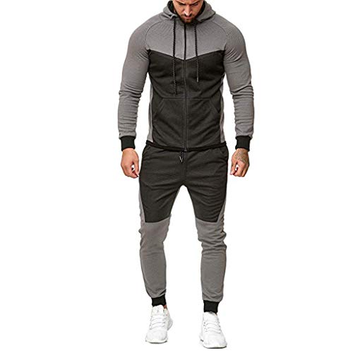 Chándal Hombre Completo 2 Piezas Conjunto Ropa Chandal de Hombre con Capucha y Bolsillos Top Sudadera Cárdigan de Manga Larga + Pantalones Largos para Informal Deporte Otoño Primavera (Gris, XXXL)