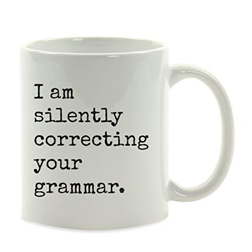Coffee Mug, 11 oz Funny Rude Coffee Mug Gift, Typewriter Style, I am Silently Correcting Your Grammar, Gifts for Women Men Coffee Mug, 11 oz Funny Rude Coffee Mug Gift, Typewriter Style, I am Silently Correcting Your Grammar, Gifts for Women Men