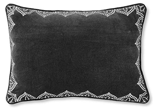 Cojín rectangular de terciopelo con bordado decorativo incluye cojín interior de 35 x 50 cm (gris carbón)