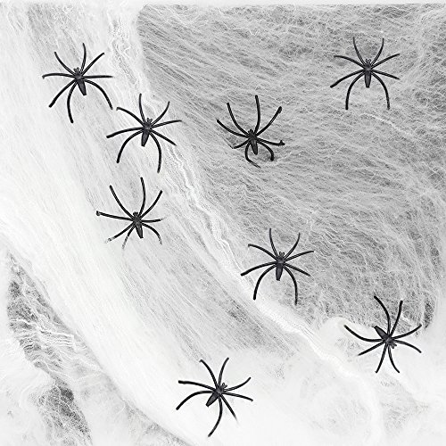 com-four® 4X Telarañas de Halloween con 2 arañas (8 arañas en Total), Tela de araña para Decoraciones de Halloween o Carnaval - Tela araña (04 Piezas - Red con 8 arañas)