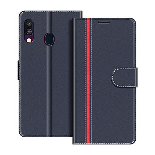 COODIO Funda Samsung Galaxy A40 con Tapa, Funda Movil Samsung A40, Funda Libro Galaxy A40 Carcasa Magnético Funda para Samsung Galaxy A40, Azul Oscuro/Rojo