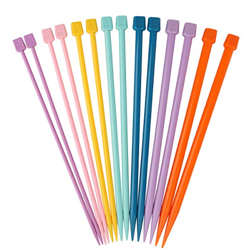 Coopay Juego de agujas de tejer cortas de 25 cm, kit de iniciación de tejer, 14 agujas de tejer rectas para niños y principiantes adultos, punta única, colorida, de plástico (4 mm a 10 mm)