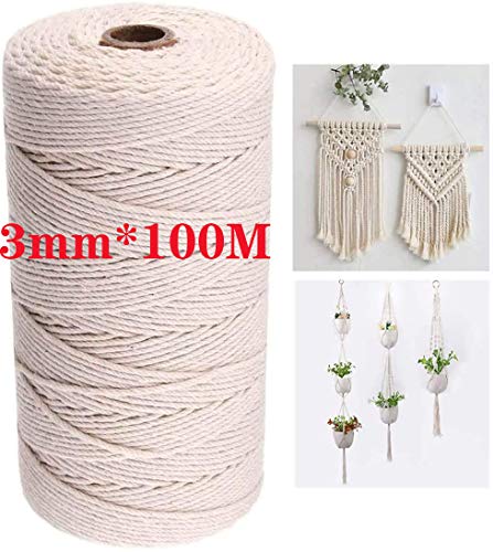 Cordón de macrame de Algodón, Macrame cuerda,Natural Cordel de Algodón,Hecha a Mano Craft Cuerda DIY Natural Trenzado Algodón para DIY Planta de Colgar en la Pared Percha Hecha a Mano Craft 100mx3mm