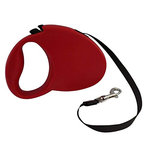 Correa para Perros Extensible de 5 Metros | Correa Extensible para Perros medianos y pequeños de hasta 20 Kilos | Correas con Cinta de Nylon retráctil antienredos con Mango Antideslizante. (Rojo)