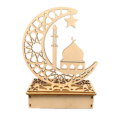 Cowslip Plato colgante de madera Ramadan Eid Mubarak con estrella lunar Islam con decoración de velas LED, decoración principal, regalo de bricolaje