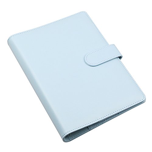 Cuaderno de piel sintética tamaño A5, rellenable, 6 anillas, redondo, para papel de relleno, diario de viaje, con bolsillo para tarjetas de visita, funda para diario con hebilla magnética,Blue