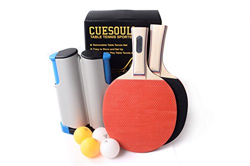 CUESOUL Retractable Anywhere Ping Pong Set with 2 Palas and 4 Pelotas Gris