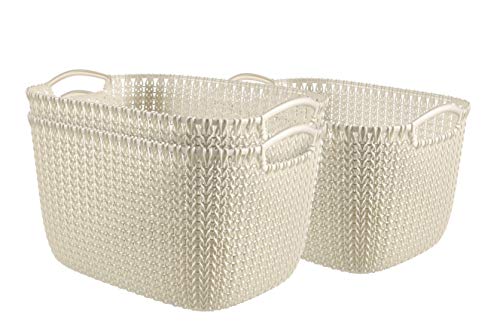 Curver 240628 - Set de 3 cestas Knit, tamaño L, 19 litros, color crema