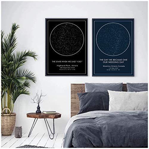 Custom Star Map Night Sky Canvas Painting Wedding Gift Constellation Nursery Wall Art Poster Print Pictures Bedroom Home Decor 60x90cm No Frame