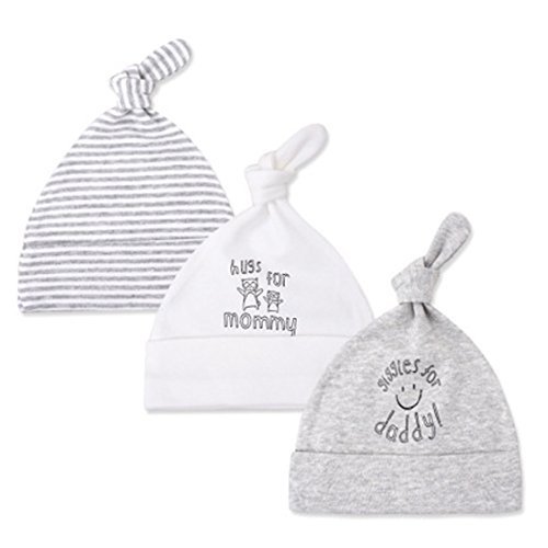 CuteOn 3 Paquete Bebé Beanie Nudo Sombrero Recién Nacido Chicos Chicas Algodón Ajustable Gorra para Bebé 0-6 Meses