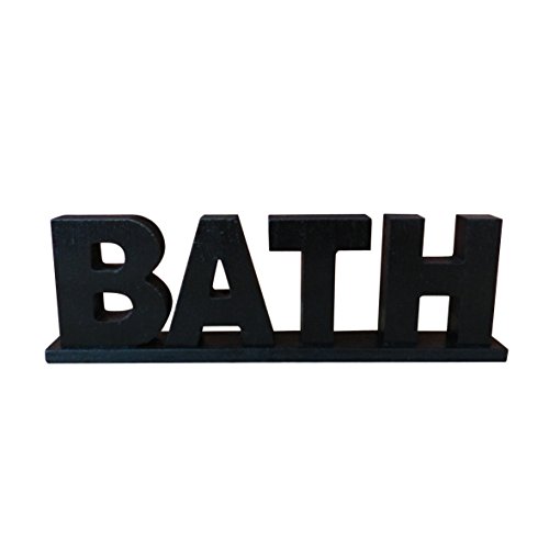 CVHOMEDECO. Rústico Vintage Negro Letras de Madera Signo pie Bath Cuarto de baño/casa/Puerta decoración de la Pared, L 29,8 x H 9,5 x T 2.5 cm.
