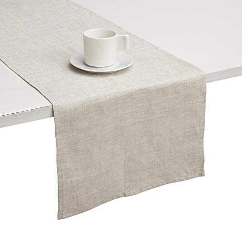 DAPU Camino de mesa de lino puro 100 % francés, hecho a mano, decorativo, resistente a las manchas, lino natural, 40 cm x 140 cm