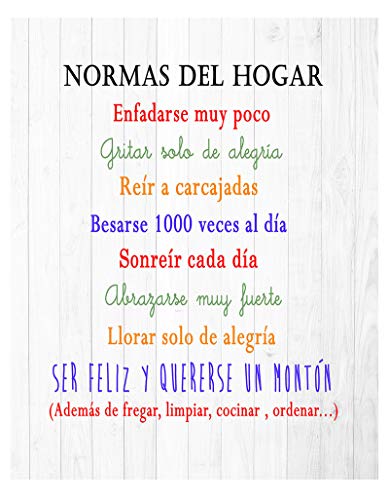 DCine Cuadro Decorativo/Frases positivas/sobre Madera/Regalo/Normas del hogar 19 cm x 25 cm x 4 mm/Madera (Normas del HOGAR 2)
