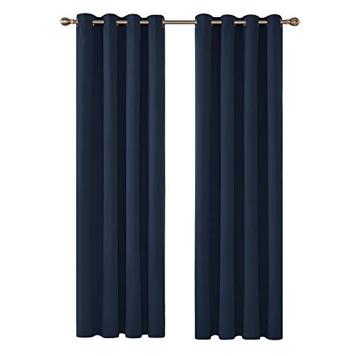 Deconovo Cortinas Salon Modernas Aislantes Térmicas Habitacion Opacas Estilo Moderno Elegante con Ojales 140 x 210 cm Azul Marino