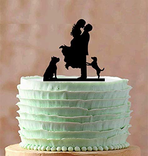 Decoración para tarta de pareja casada SVG novia y novio con dos perros Dxf (SVG Dxf Eps Ai Cdr)