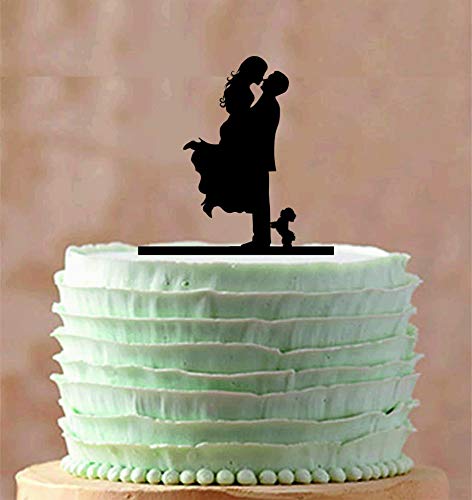 Decoración para tarta de pareja casada SVG novia y novio con un perro Dxf (SVG Dxf Eps Ai Cdr)