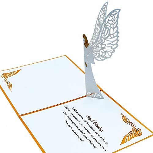 Dekali Designs Tarjeta de ángel de la guarda con diseño de ángel en 3D para simpatía, Navidad, Pascua, Get Well Soon, funeral, duelo, memorial – Popup Plus Angel Blessing Cita inspiradora