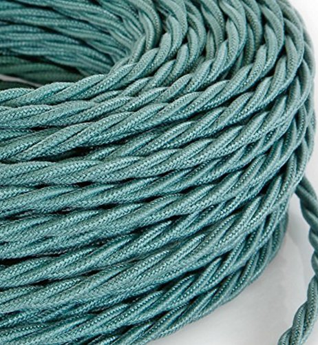 Design - Cable eléctrico textil trenzado estilo vintage, de color verde salvia, sección 3 x 0.75 mm, para arañas, lámparas de pie, lámparas de mesaUn producto fabricado en Italia.