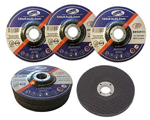 Discos de desbaste, 5 unidades, diámetro de 125 x 6 mm, para amoladora de corte o angular, disco abrasivo, para acero y metal no ferroso