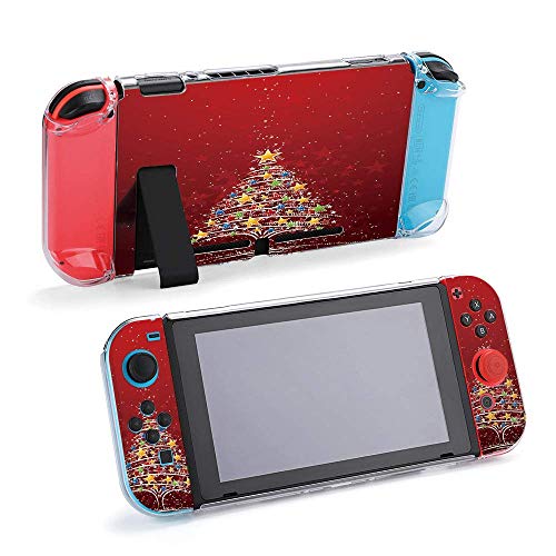 Diseño de árbol de Navidad sobre el fondo rojo compatible con consola Nintendo Switch y funda protectora Joy-Con, duradera, flexible, absorción de golpes, antiarañazos, protección contra caídas