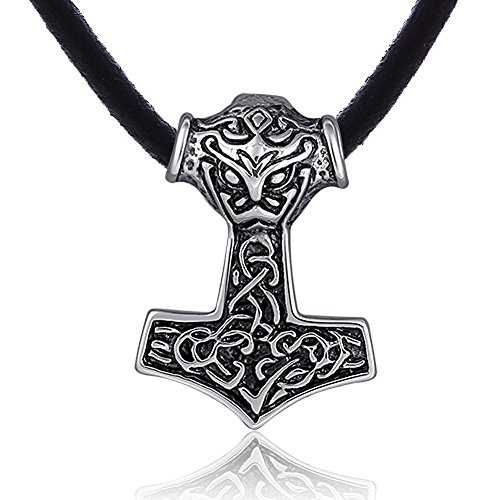 DonDon Collar de Cuero 50 cm y Colgante Martillo de Thor de Acero Inoxidable para Hombres en Bolsa de Terciopelo de Color Negro DonDon Collar de Cuero 50 cm y Colgante Martillo de Thor de Acero Inoxidable para Hombres en Bolsa de Terciopelo de Color Negro