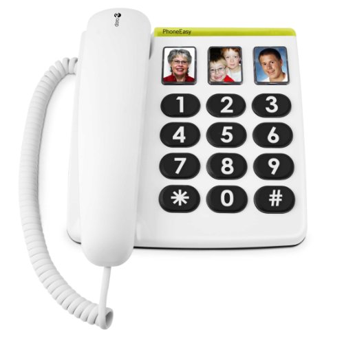 Doro PhoneEasy 331ph Teléfono Fijo con Cable para Personas Mayores con Teclas Grandes, Marcación Rápida y Compatible con Audífonos (Blanco) [Versión Española y Portuguesa]