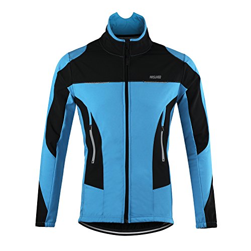 d.Stil Chaqueta de ciclismo para hombre, de manga larga, forro polar, resistente al viento, para MTB, tallas S-2XL (azul, XL (altura: 180-185 cm, peso: 75-85 kg)