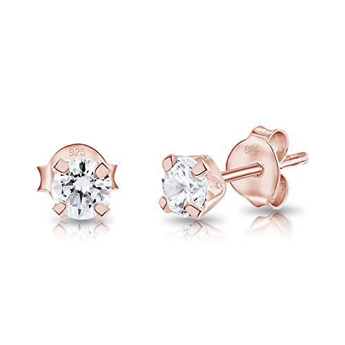 DTPsilver - Semental Pendientes/Aretes de Plata de Ley 925 Plateado en Oro Rosa con Circonitas Cúbicas - TAMAÑO: Pequeños Redondos - Diámetro: 4 mm - Clara/blanca CZ DTPsilver - Semental Pendientes/Aretes de Plata de Ley 925 Plateado en Oro Rosa con Circonitas Cúbicas - TAMAÑO: Pequeños Redondos - Diámetro: 4 mm - Clara/blanca CZ