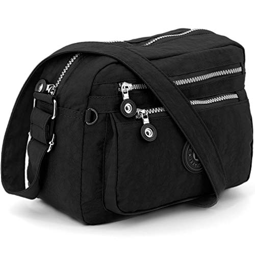 ekavale - Pequeño bolso de hombro de nailon impermeable – Bolso de mano para mujer y niña – Bolso cruzado – Bolso ligero, color Negro, talla Small ekavale - Pequeño bolso de hombro de nailon impermeable – Bolso de mano para mujer y niña – Bolso cruzado – Bolso ligero, color Negro, talla Small
