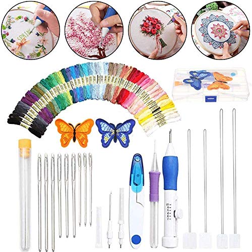 Embroidery stitching punch needles starter set,Embroidery Kit Craft Tool Set with 50 Colours Threads DIY sewing embroidery cross stitch