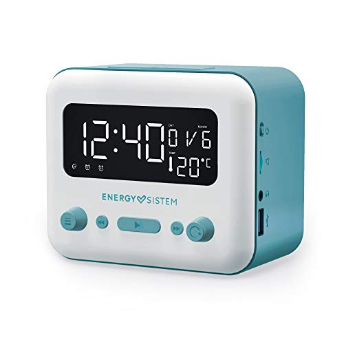 Energy Sistem Clock Speaker 2 Bluetooth Altavoz Reloj Bluetooth Sky (Dual Alarm, 5 W, FM Radio, Bluetooth 5.0, Aux-out) Azul/Blanco