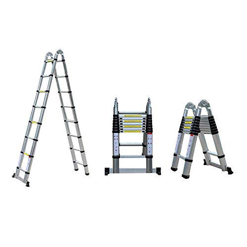 Escalera plegable telescópica 5 m de aluminio, escalera plegable, escalera multifuncional, escalera de aluminio, capacidad de carga de 150 kg Escalera plegable telescópica 5 m de aluminio, escalera plegable, escalera multifuncional, escalera de aluminio, capacidad de carga de 150 kg